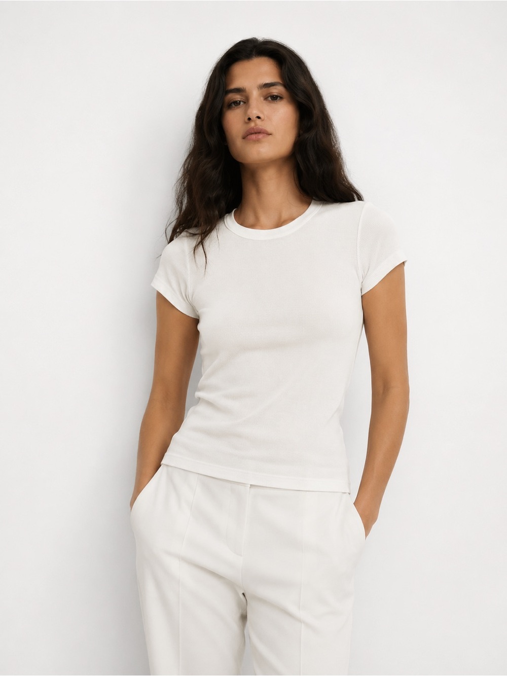 Club Monaco Basic White Ribbed Tee